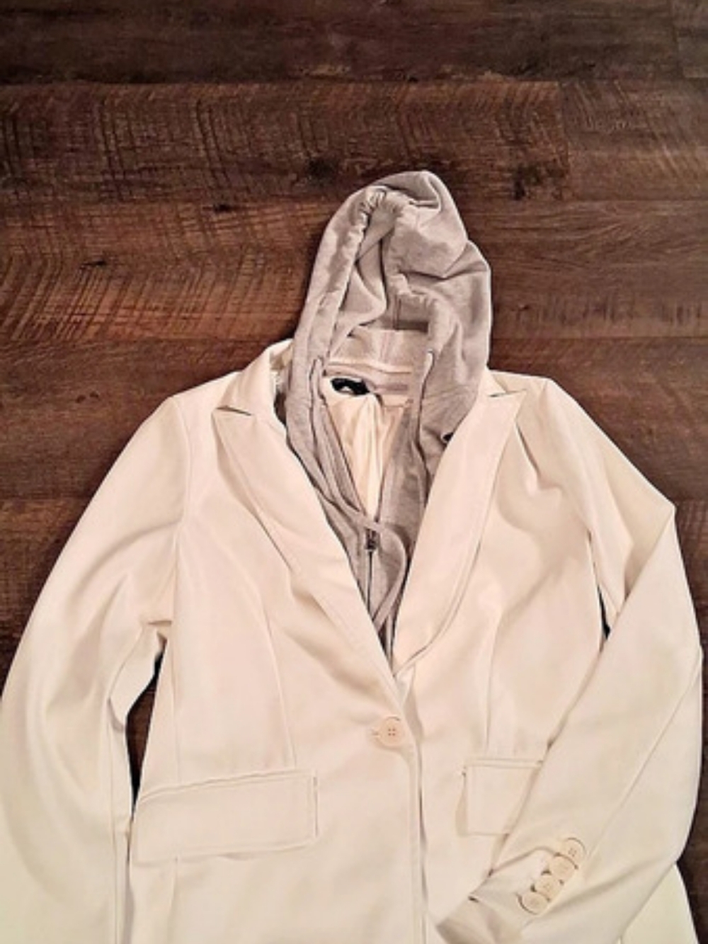 Central Park West Hooded Jacket in White & Gray Size Medium Like New